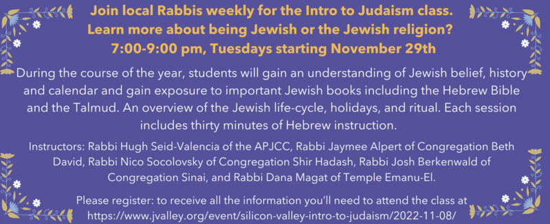 Banner Image for Silicon Valley Intro to Judaism Via Zoom